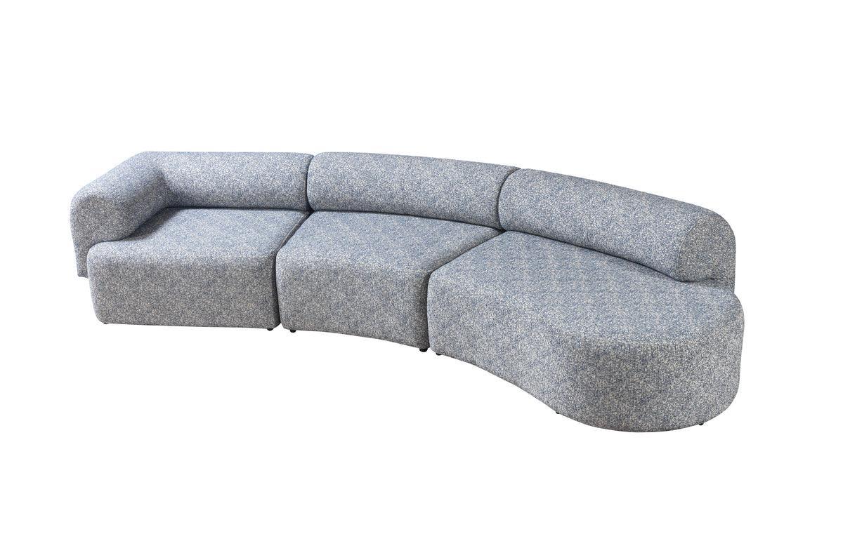 Esmeralda Blue Boucle 3-Piece Curved Sectional - Ella Furniture