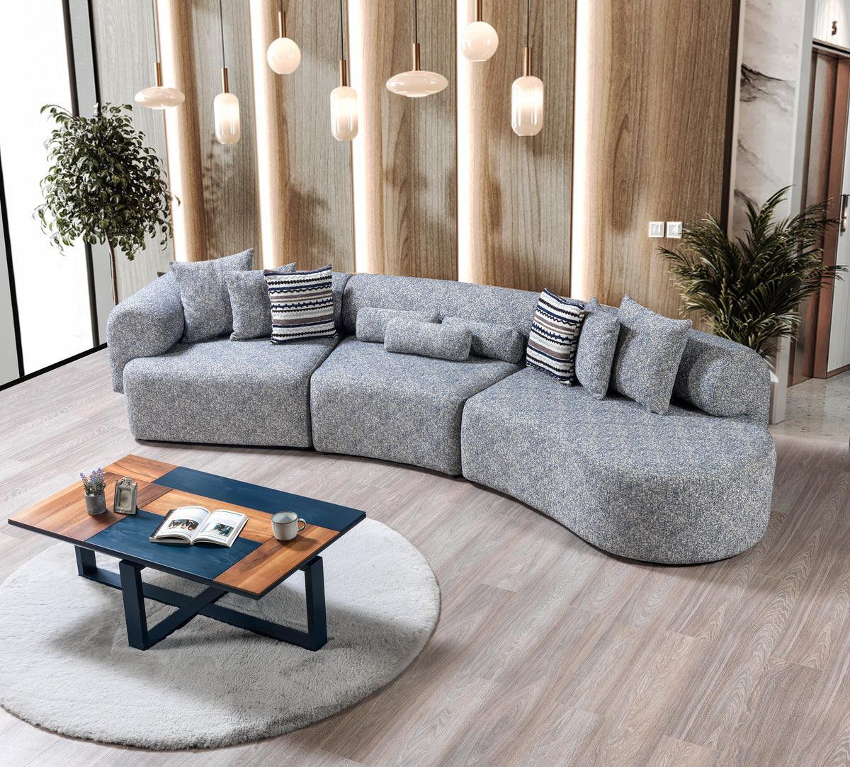 Esmeralda Blue Boucle 3-Piece Curved Sectional - Ella Furniture