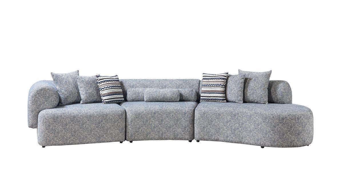 Esmeralda Blue Boucle 3-Piece Curved Sectional - Ella Furniture