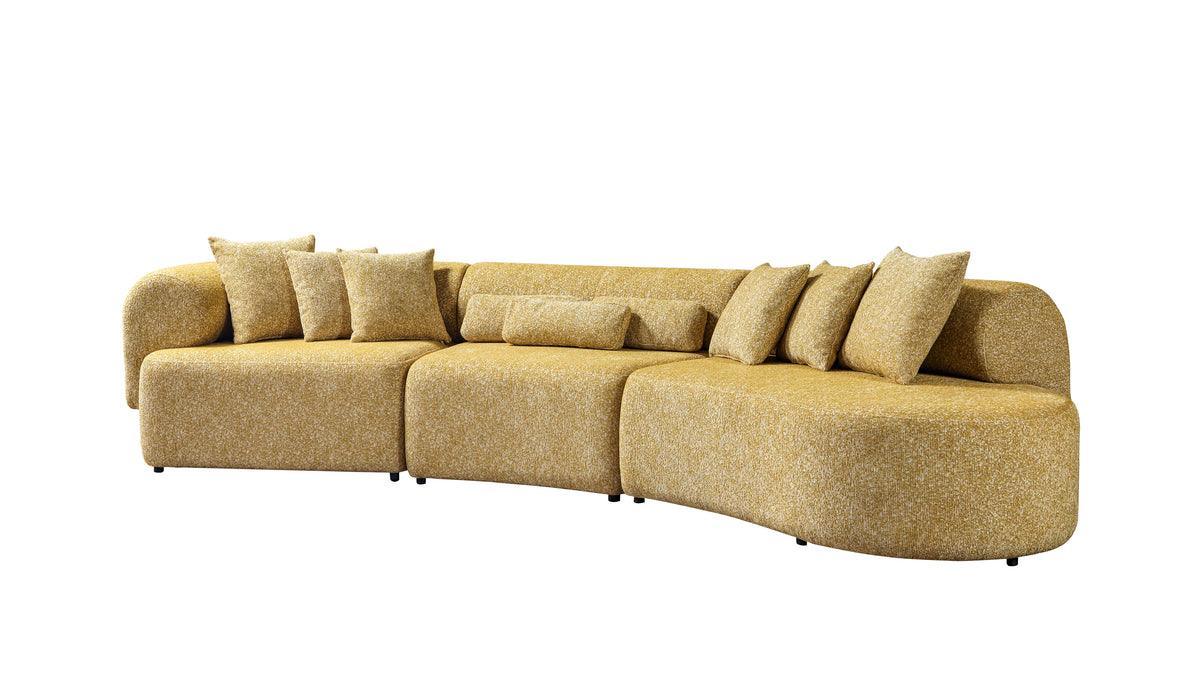 Esmeralda Mustard Boucle 3-Piece Curved Sectional - Ella Furniture