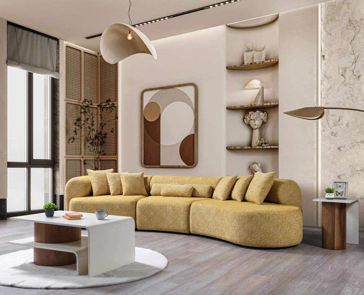 Esmeralda Mustard Boucle 3-Piece Curved Sectional - Ella Furniture