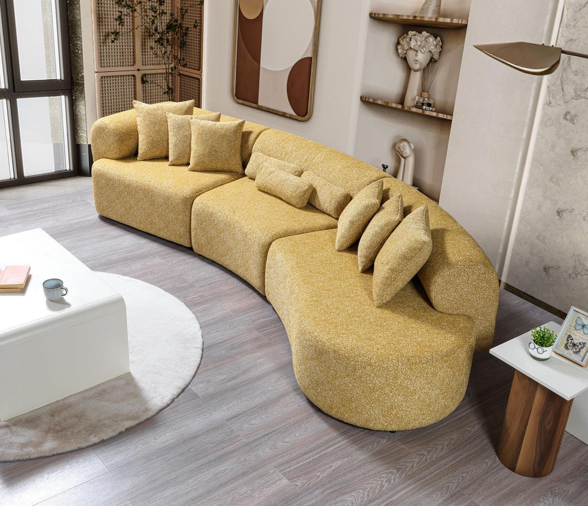 Esmeralda Mustard Boucle 3-Piece Curved Sectional - Ella Furniture