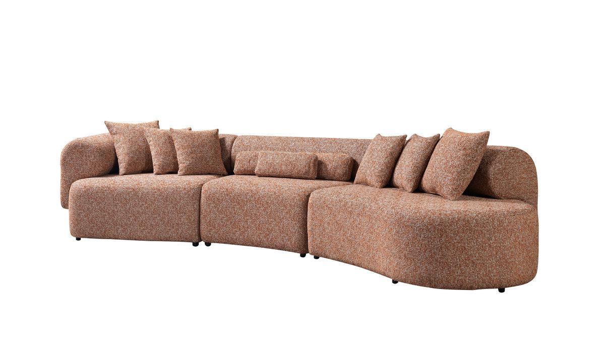 Esmeralda Orange Boucle 3-Piece Curved Sectional - Ella Furniture