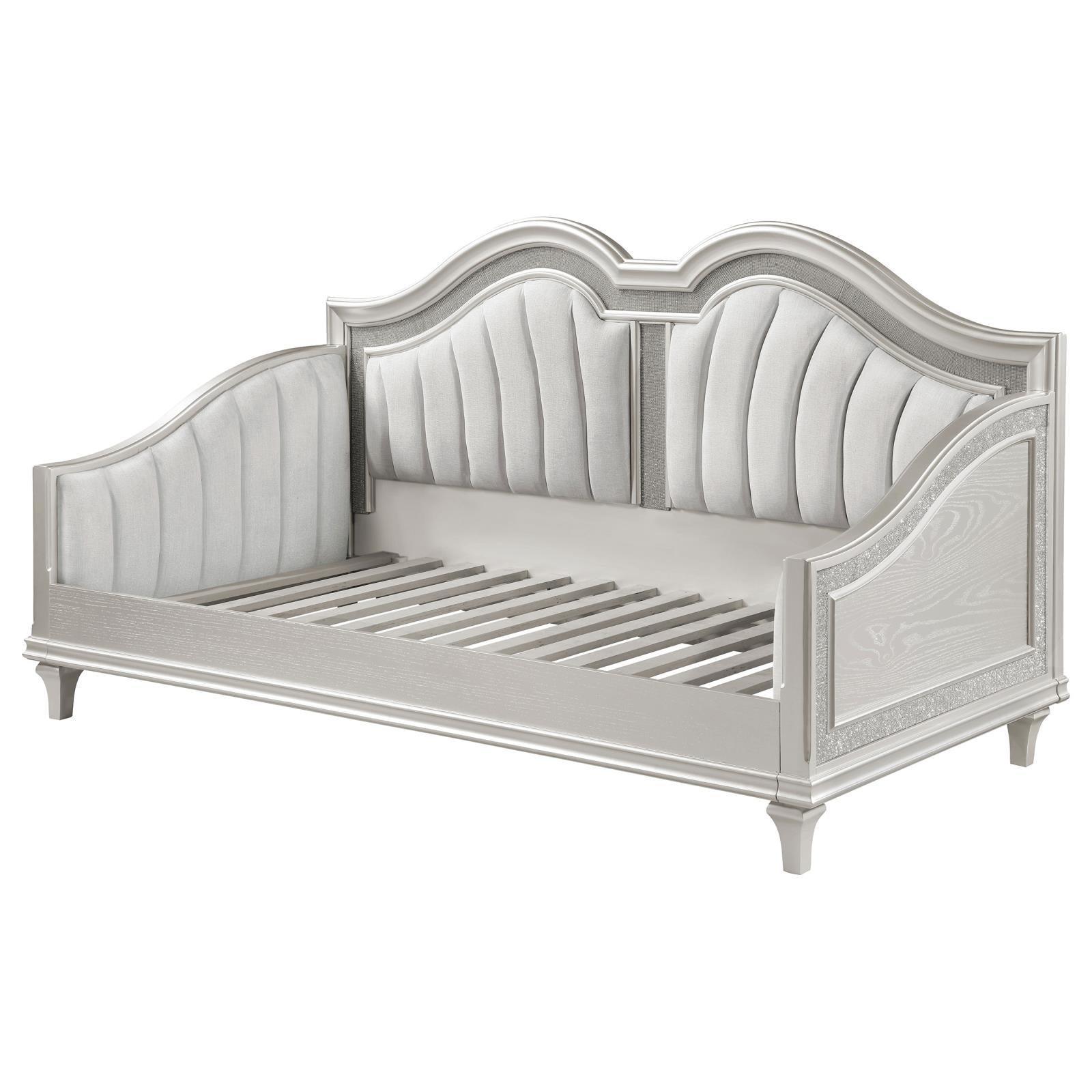 Evangeline Evangeline Upholstered Twin Daybed With Faux Diamond Trim Silver And Ivory 360121 - Ella Furniture