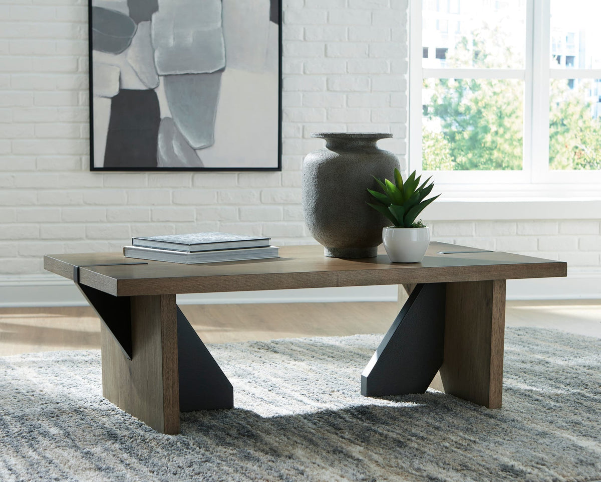 Brown Rustic Oak Veneer 3-Piece Coffee Table Set — product image 2
