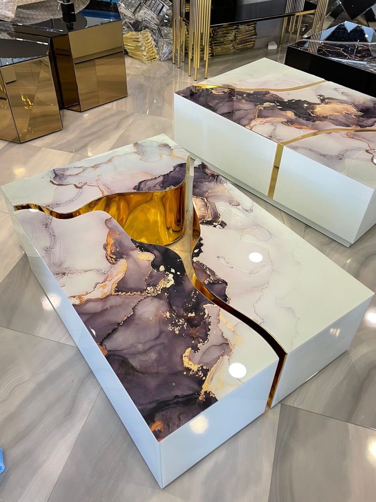 Leah White Marble 3-Piece Coffee Table
