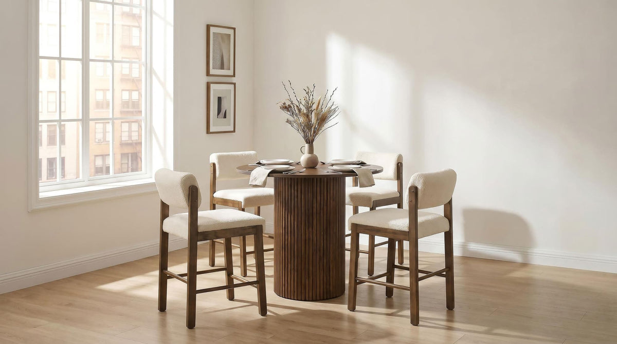 Hamlyn 5-Piece Round Wood Counter Height Dining Set in Cream and Walnut — product view