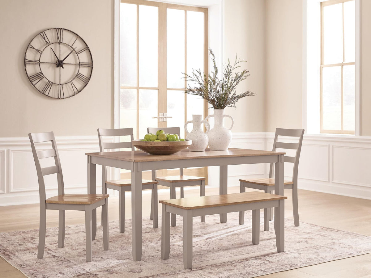 Harperfeld Natural/Gray Dining Table and 4 Chairs and Bench (Set of 6) — product view