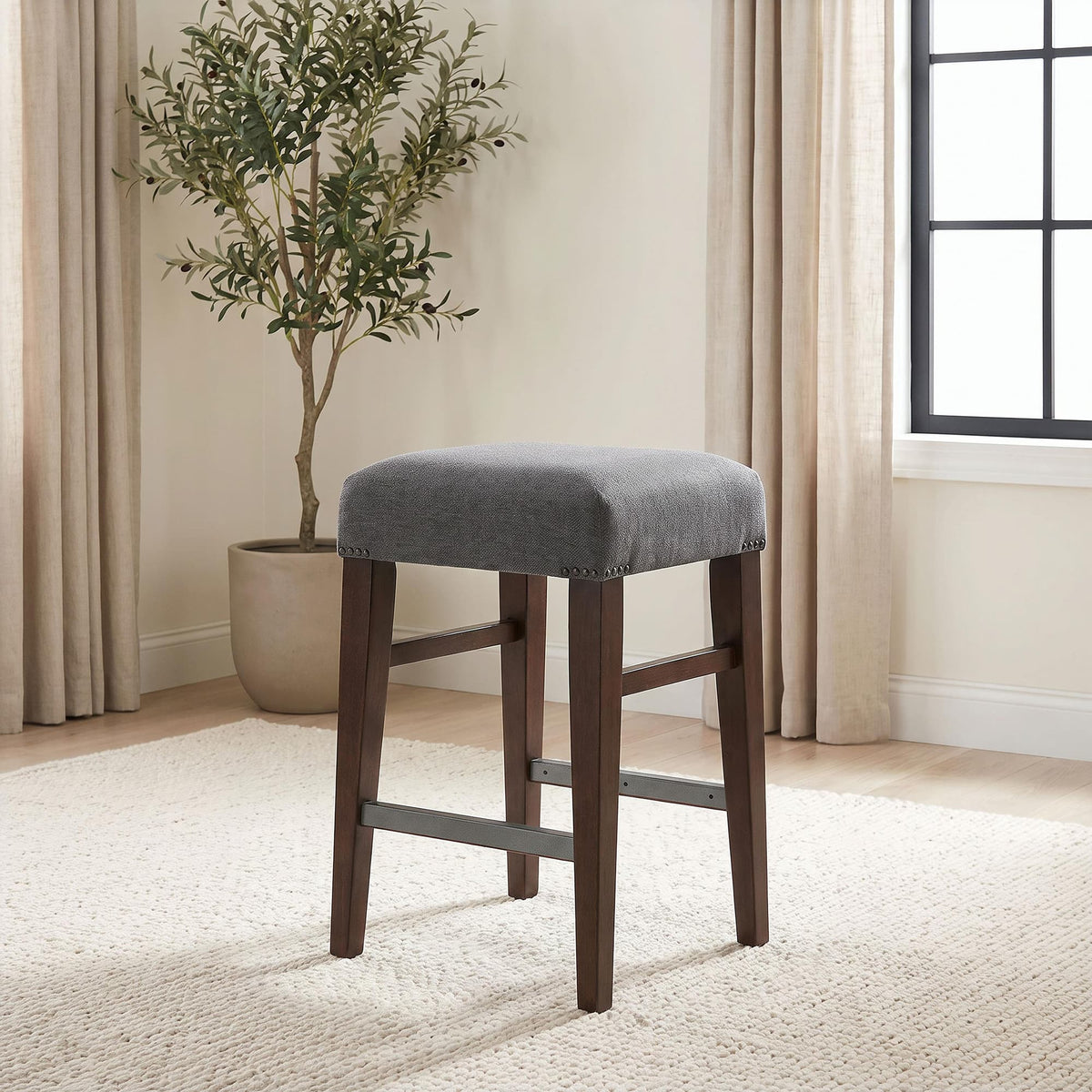 Naser Upholstered Counter Stool Grey and Dark Walnut Set of 2 — product image 2