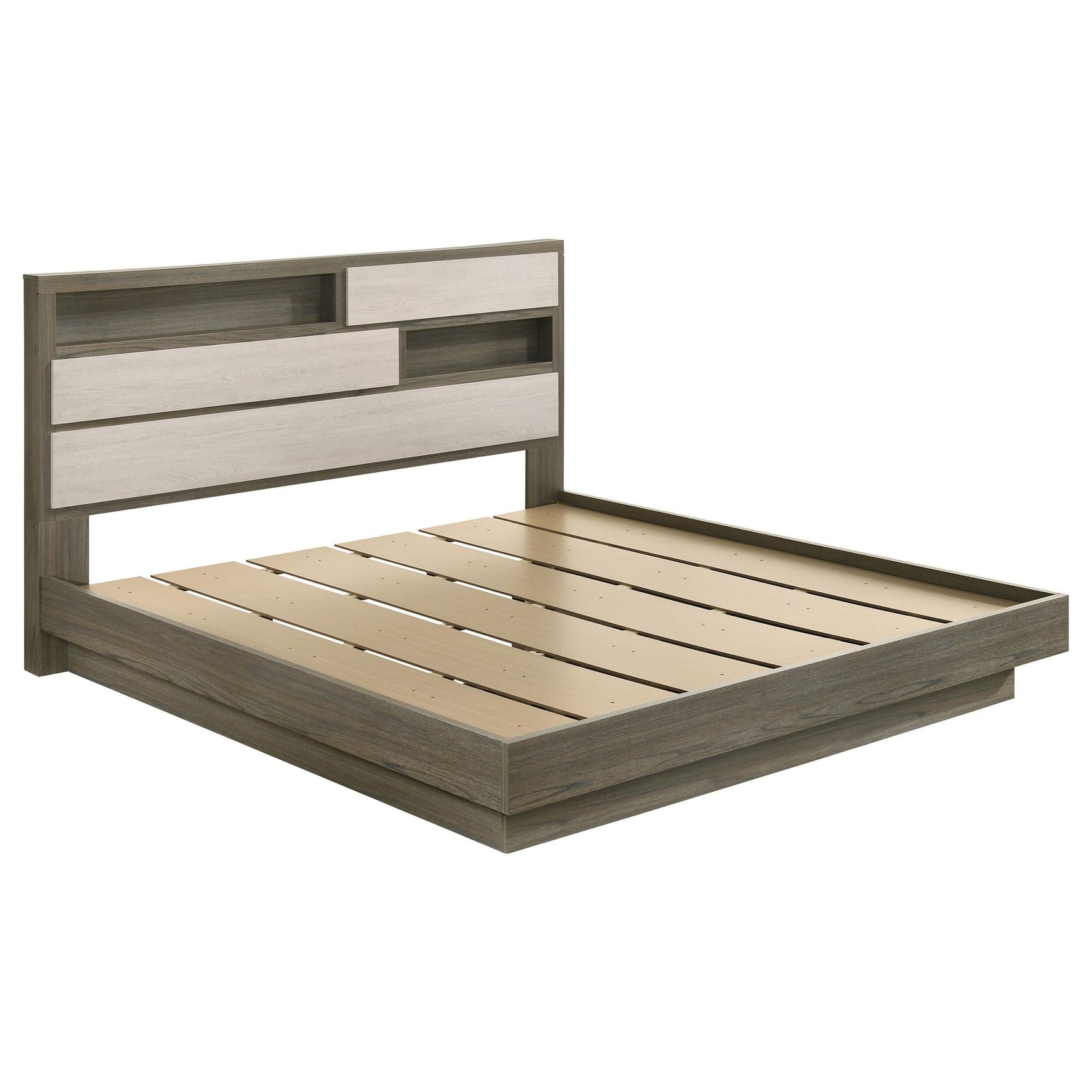 Fenwick Eastern King Bed Bookcase Headboard Grey Oak from Ella Furniture