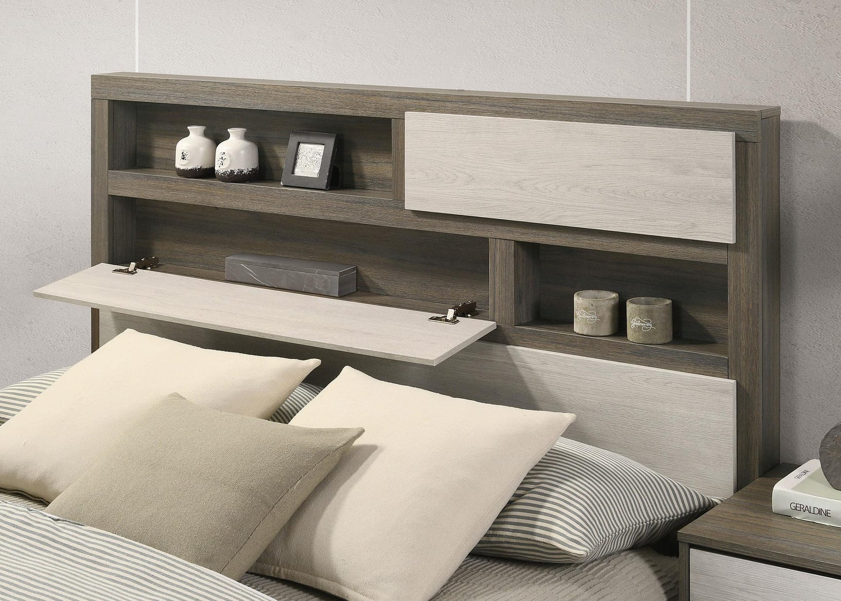Fenwick Eastern King Bed Bookcase Headboard Grey Oak view 8