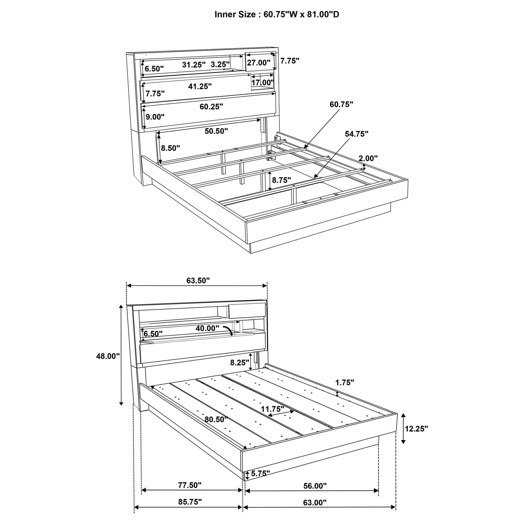Fenwick Queen Bed Bookcase Headboard Grey Oak view 12