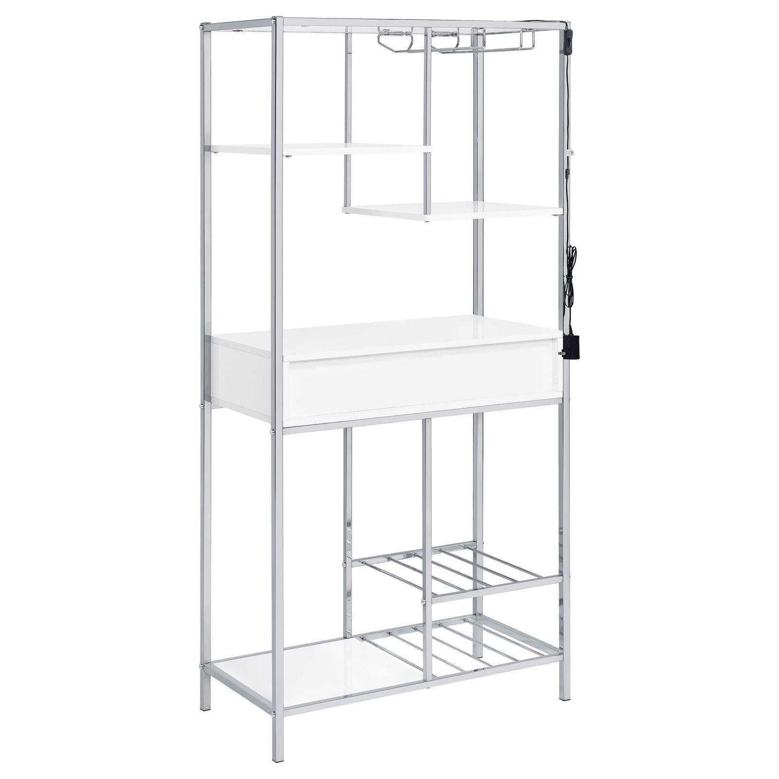 Figueroa 5-Shelf Wine Cabinet With Storage Drawer White High Gloss And Chrome 182034 - Ella Furniture