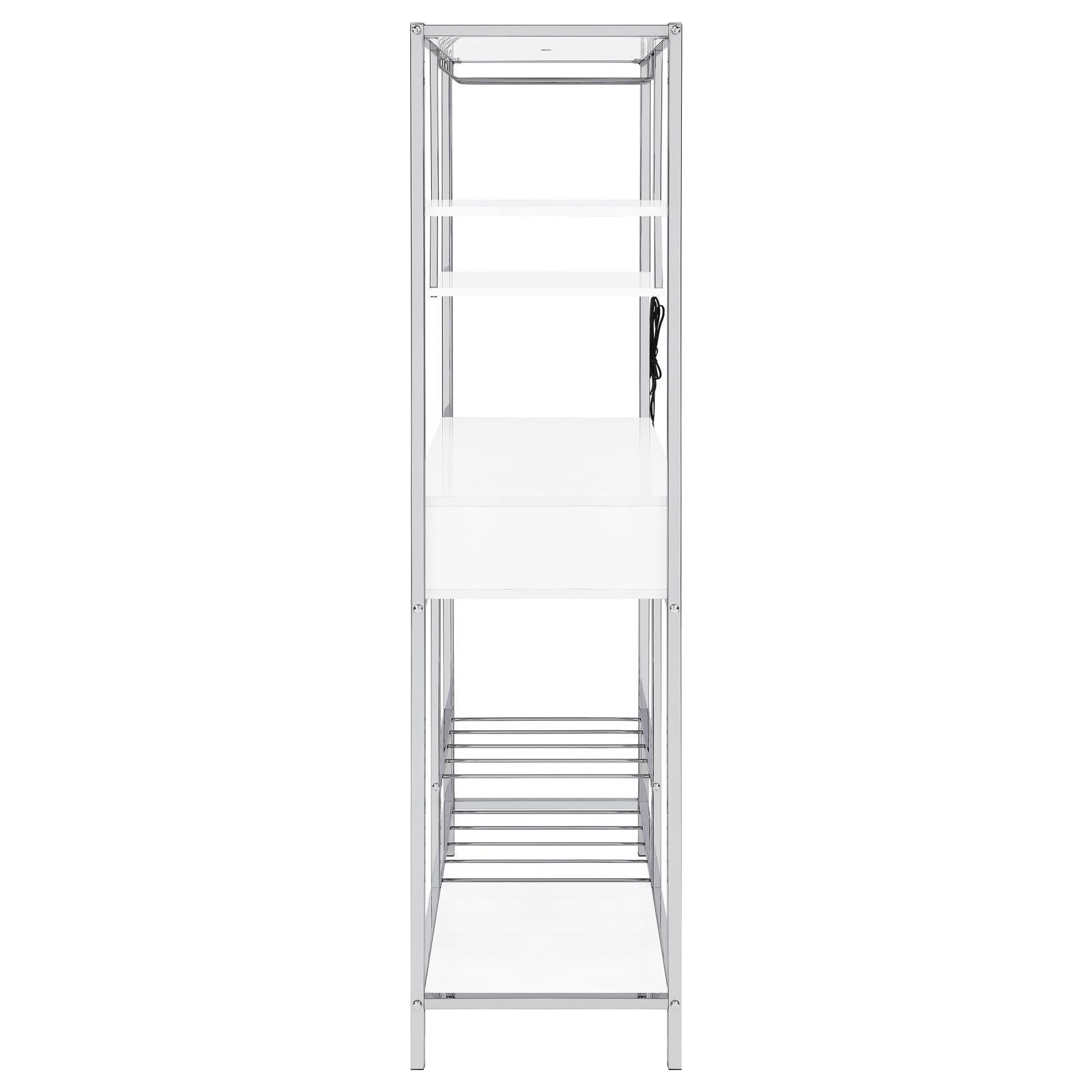 Figueroa 5-Shelf Wine Cabinet With Storage Drawer White High Gloss And Chrome 182034 - Ella Furniture