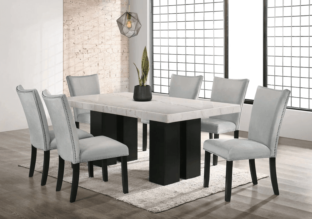 Finland Grey - (Genuine Marble) Table & 6-Chairs - Ella Furniture