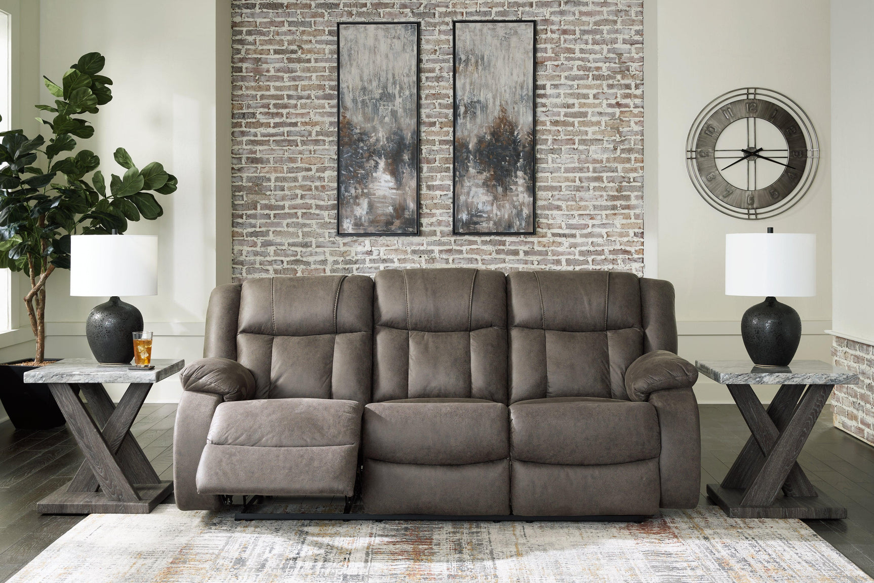 First Gunmetal Base Sofa, Loveseat And Recliner - Ella Furniture