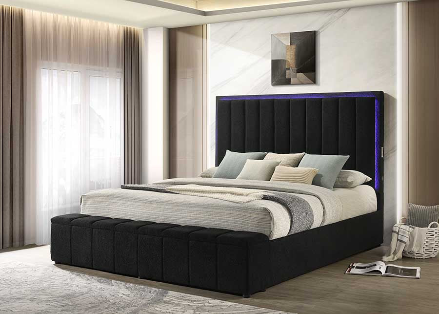 Florence Black Upholstered Storage Platform King Bed view 2