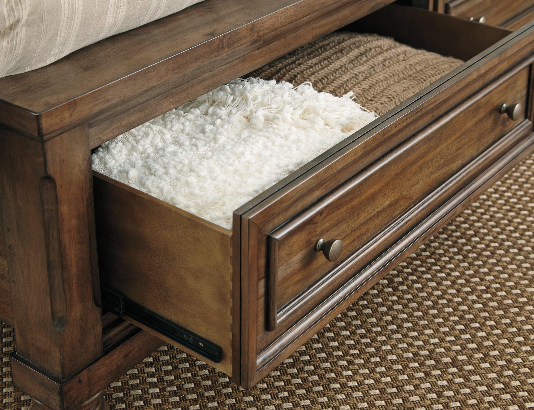 Flynnter Medium Brown Sleigh 2 Storage Bedroom Set - Ella Furniture