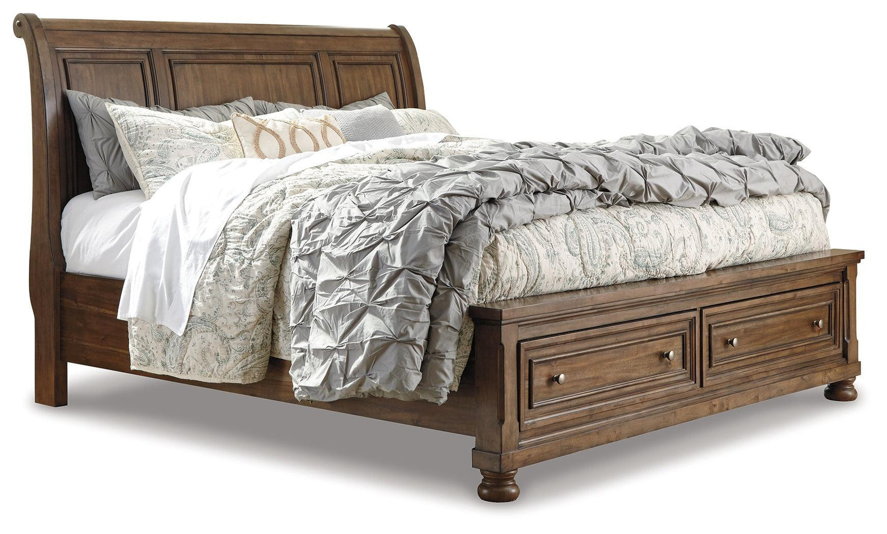 Flynnter Medium Brown Sleigh 2 Storage Bedroom Set - Ella Furniture