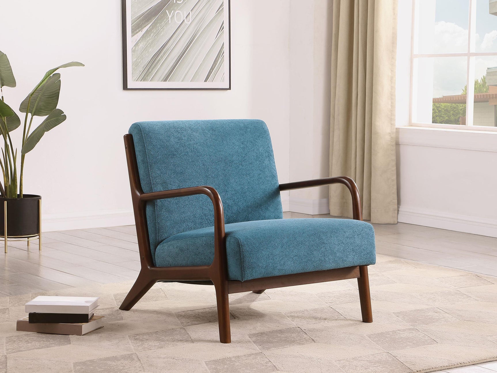 Foster Upholstered Wood Frame Accent Chair Peacock Blue 902272 - Ella Furniture