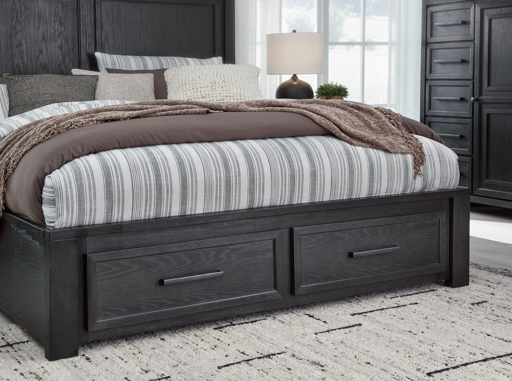 Foyland Black/brown Panel Storage Bedroom Set - Ella Furniture