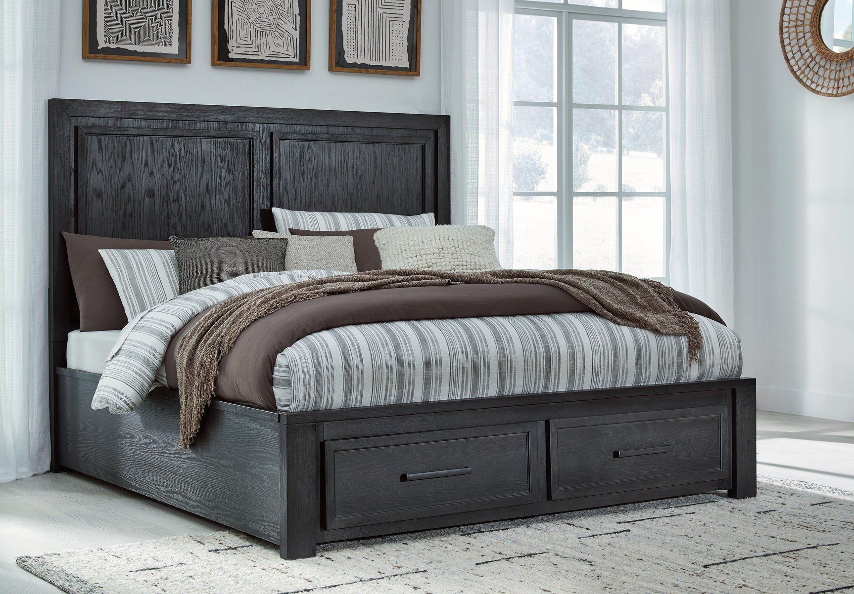 Foyland Black/brown Panel Storage Bedroom Set - Ella Furniture