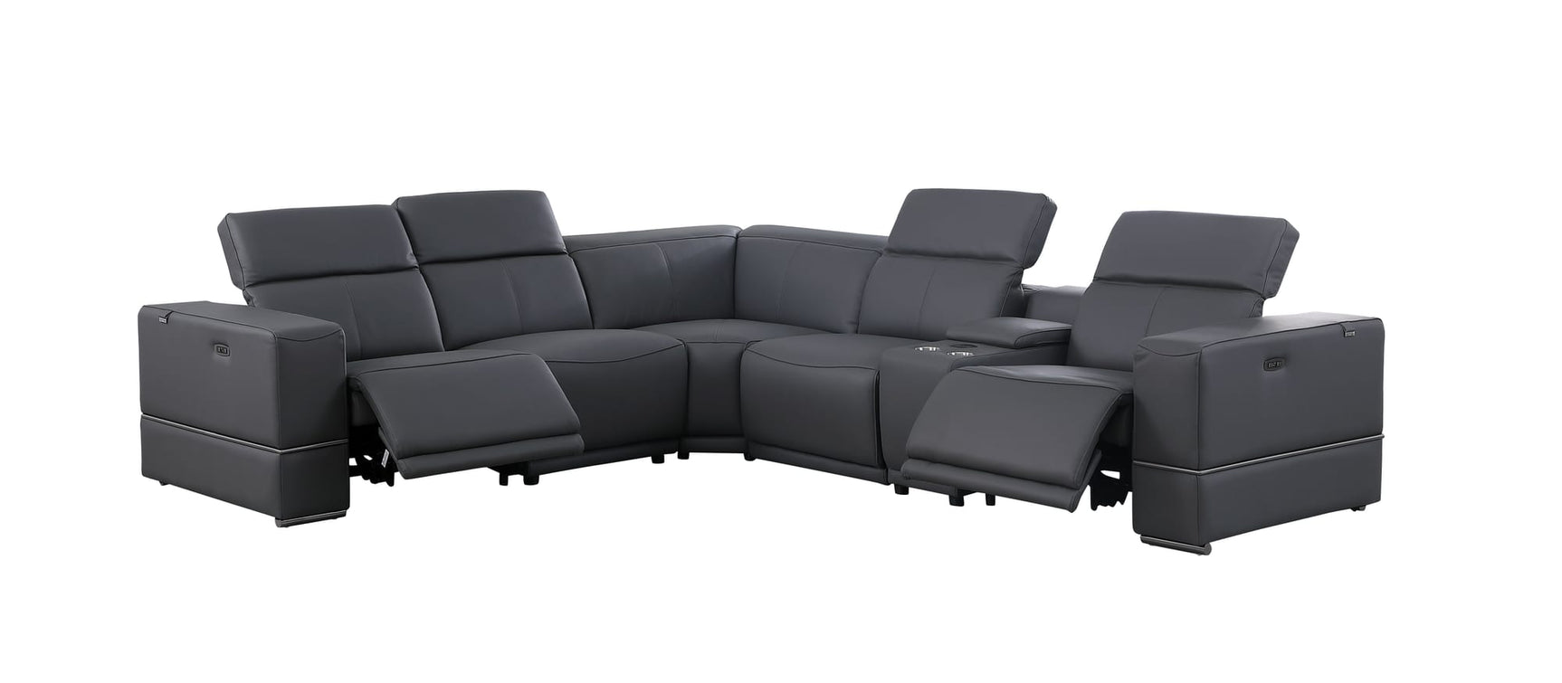 Franco 6-Piece Dark Grey Italian Leather Match Power Reclining Sectional with Storage Console and Cupholders view 8