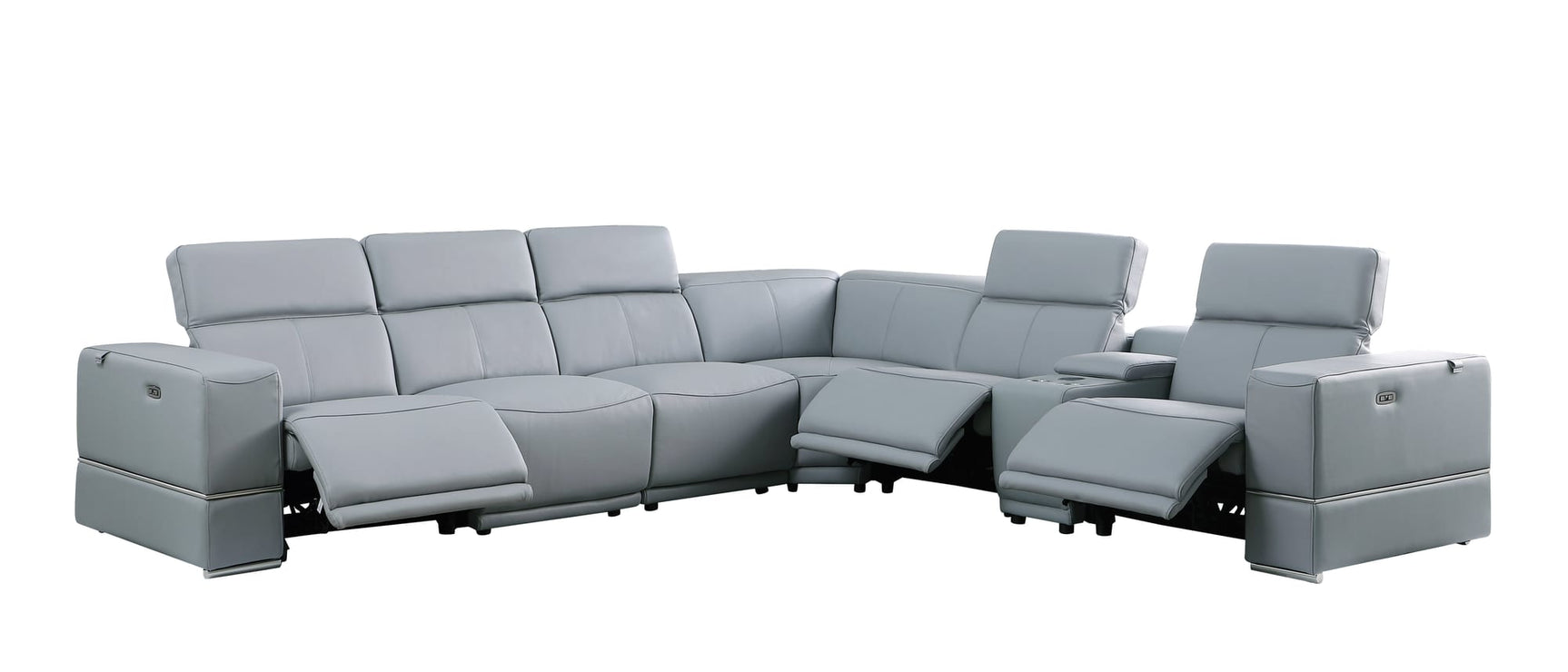 Franco II 7-Piece Light Blue Italian Top Grain Leather Power Reclining Sectional with 3 Power Seats and Wireless Charging view 2