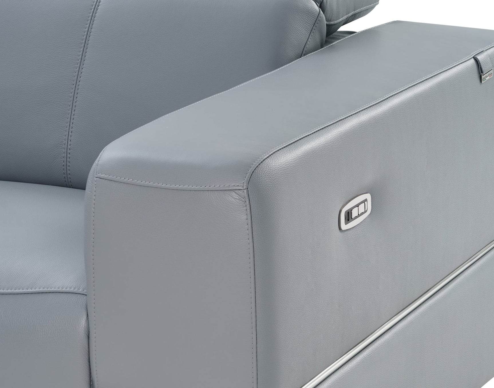 Franco II 7-Piece Light Blue Italian Top Grain Leather Power Reclining Sectional with 3 Power Seats and Wireless Charging view 4