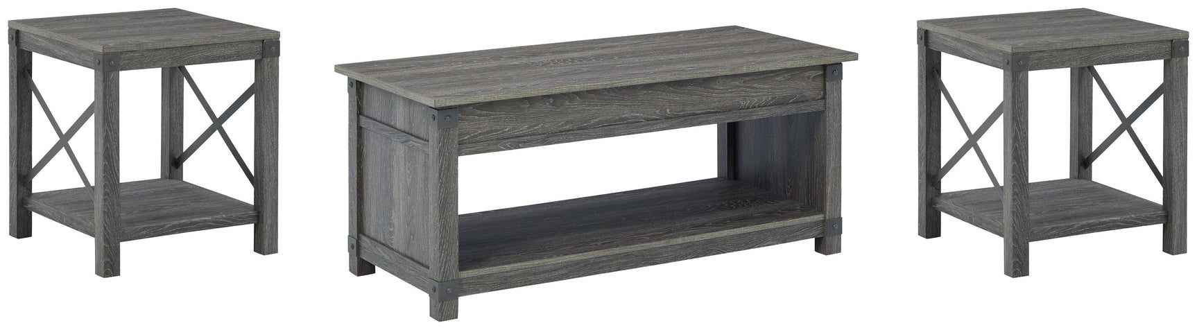 Freedan Grayish Brown Coffee Table With 2 End Tables - Ella Furniture