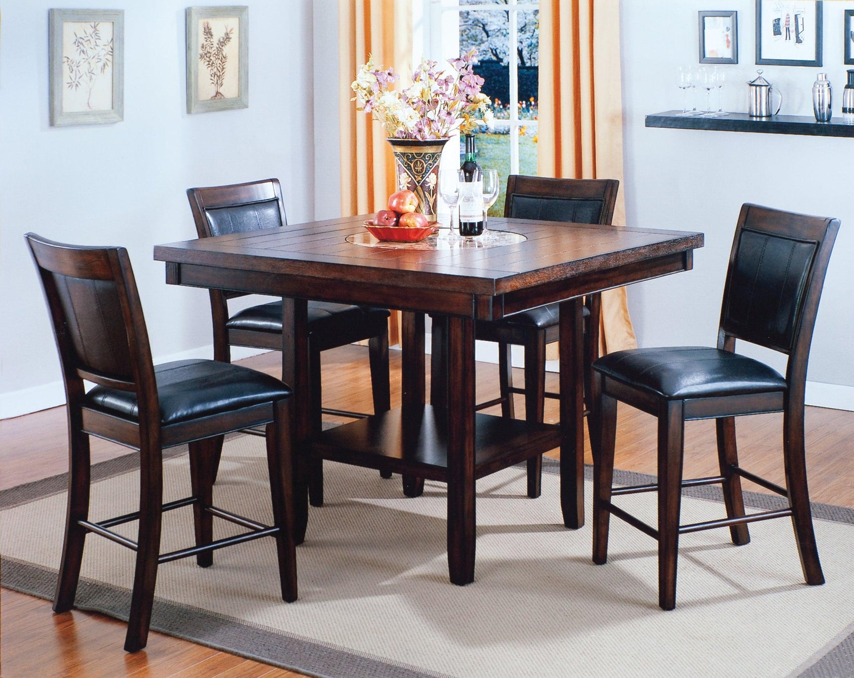 Fulton Espresso Modern Traditional Wood Square Counter Height Dining Room Set - Ella Furniture