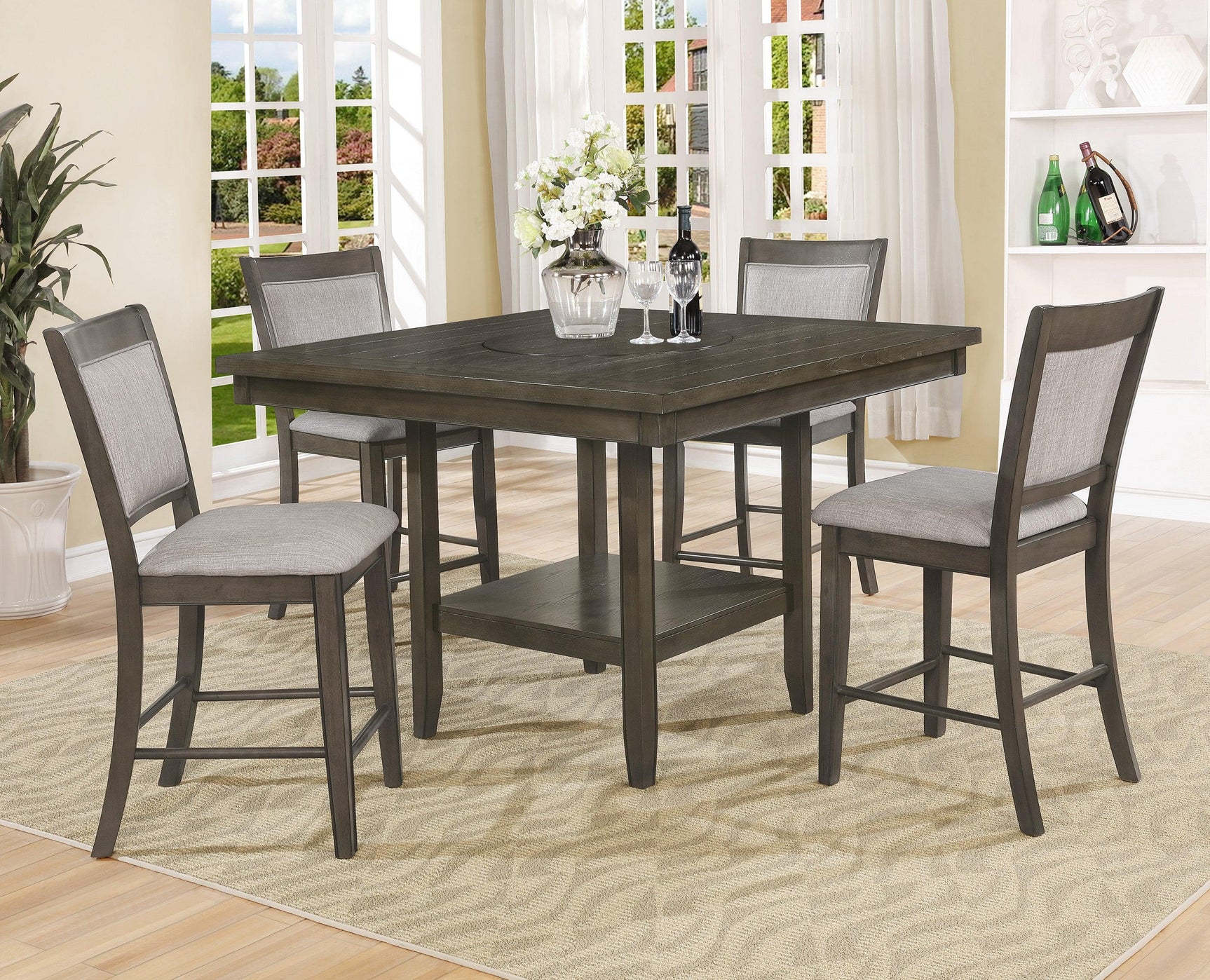 Fulton Gray Modern Traditional Wood Square Counter Height Dining Room Set - Ella Furniture