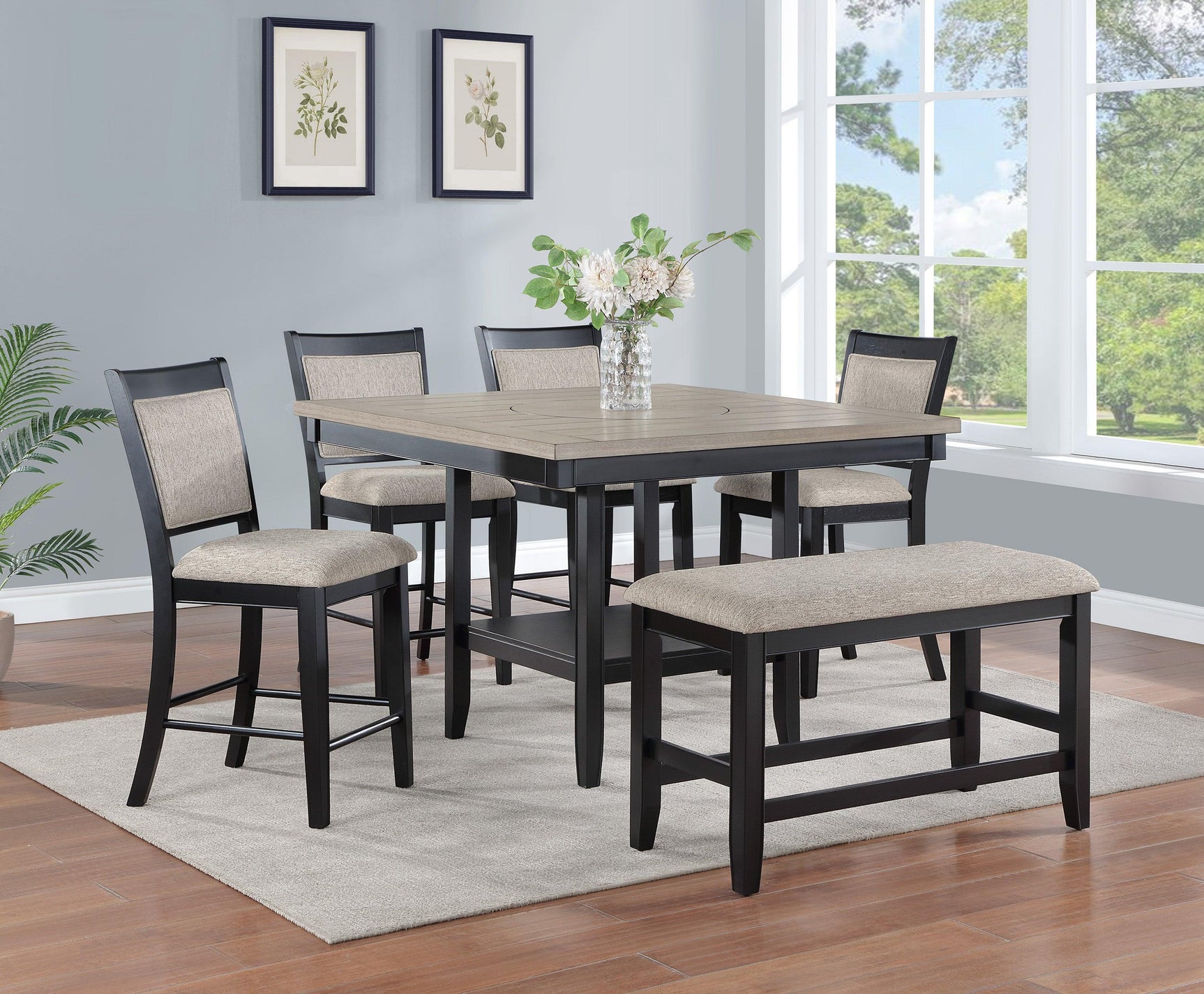 Fulton Light Gray Solid Wood And Veneers Counter Height Dining Room Set - Ella Furniture