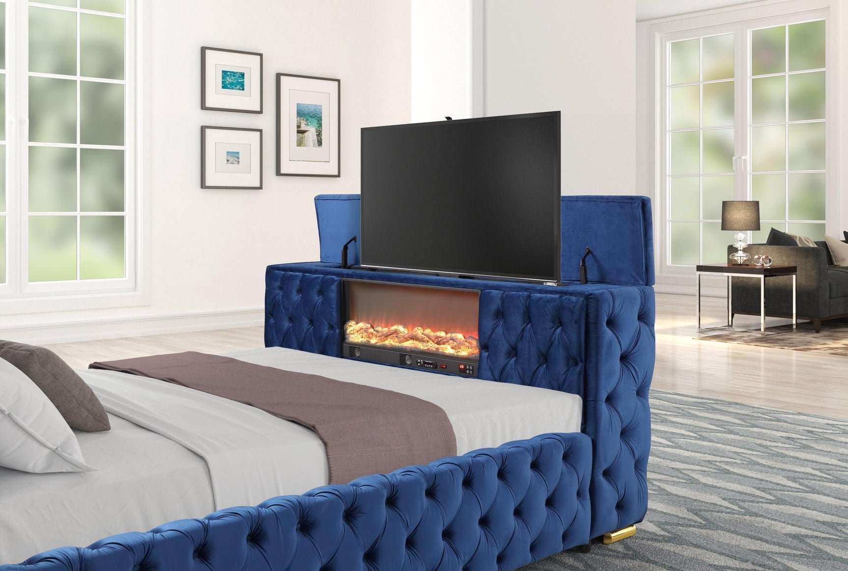Future Blue Platform Bed - Queen, King (Queen) - Ella Furniture