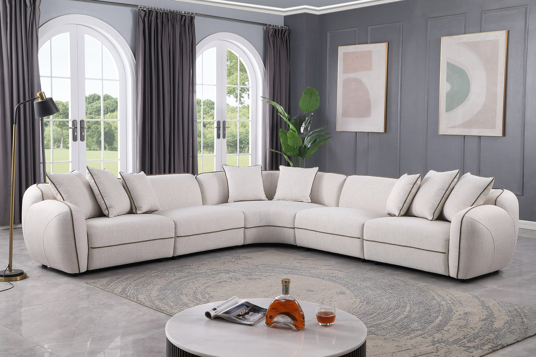 Gaby Beige Fabric 5-Piece Sectional Sofa with Pillows from Ella Furniture