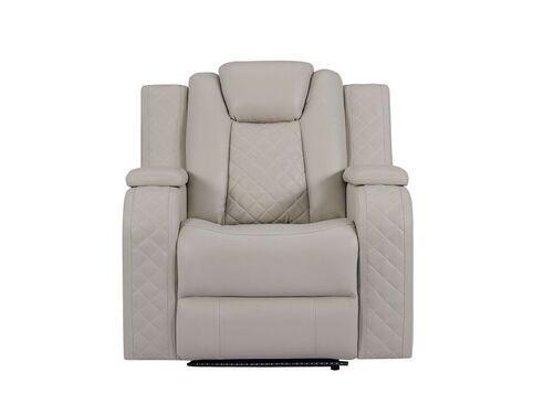 Galaxy Sand Modern Contemporary Faux Leather Metal LED Power Reclining Set - Ella Furniture