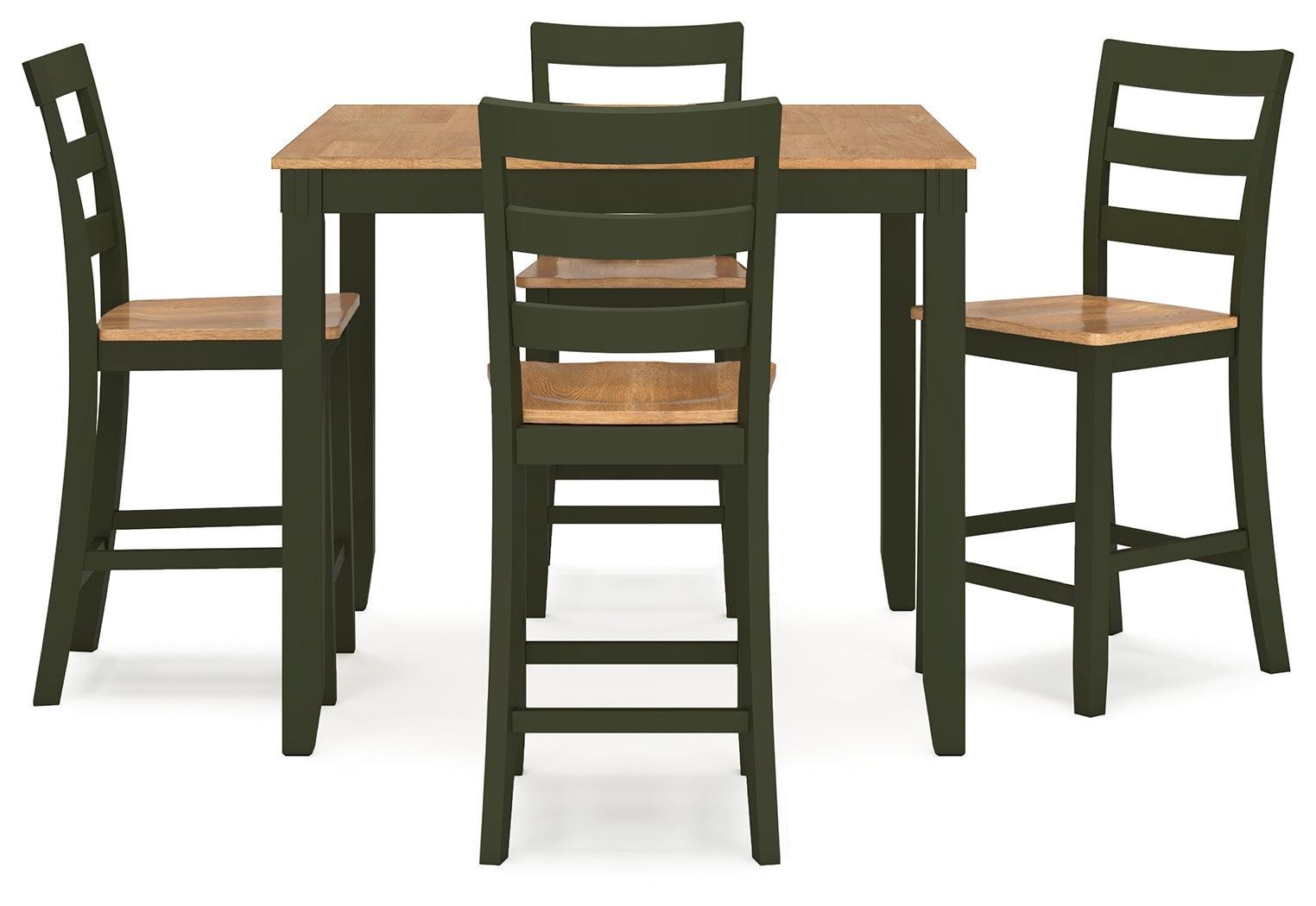 Gesthaven Natural/Green Counter Height Dining Table and 4 Barstools (Set of 5) - Ella Furniture