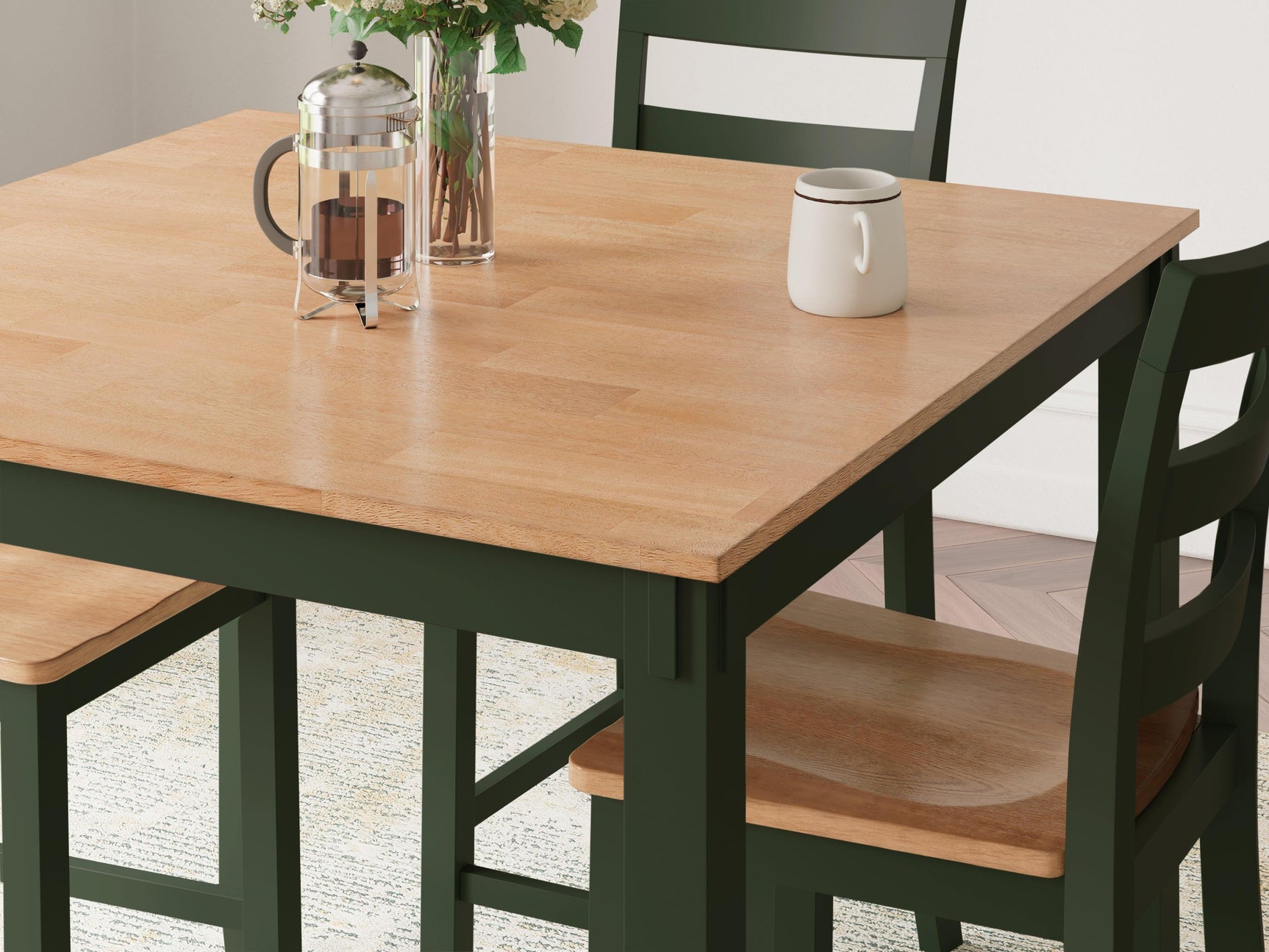 Gesthaven Natural/Green Counter Height Dining Table and 4 Barstools (Set of 5) - Ella Furniture