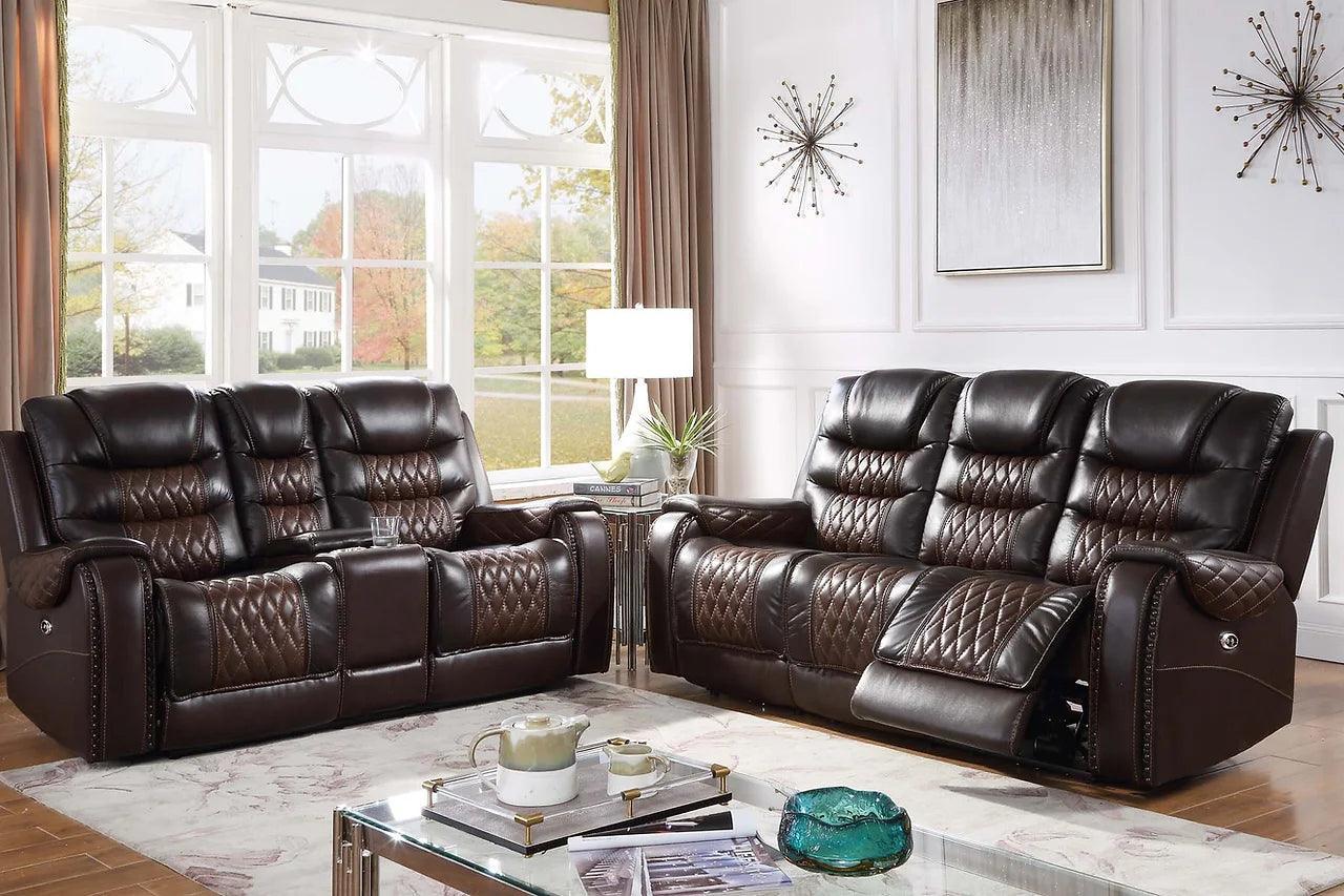 Glendale Dark Brown Contemporary Solid Wood Faux Leather (3Pcs Power Reclining Set) - Ella Furniture