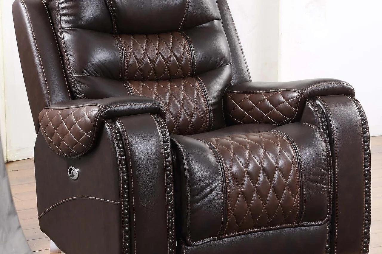 Glendale Dark Brown Contemporary Solid Wood Faux Leather (3Pcs Power Reclining Set) - Ella Furniture