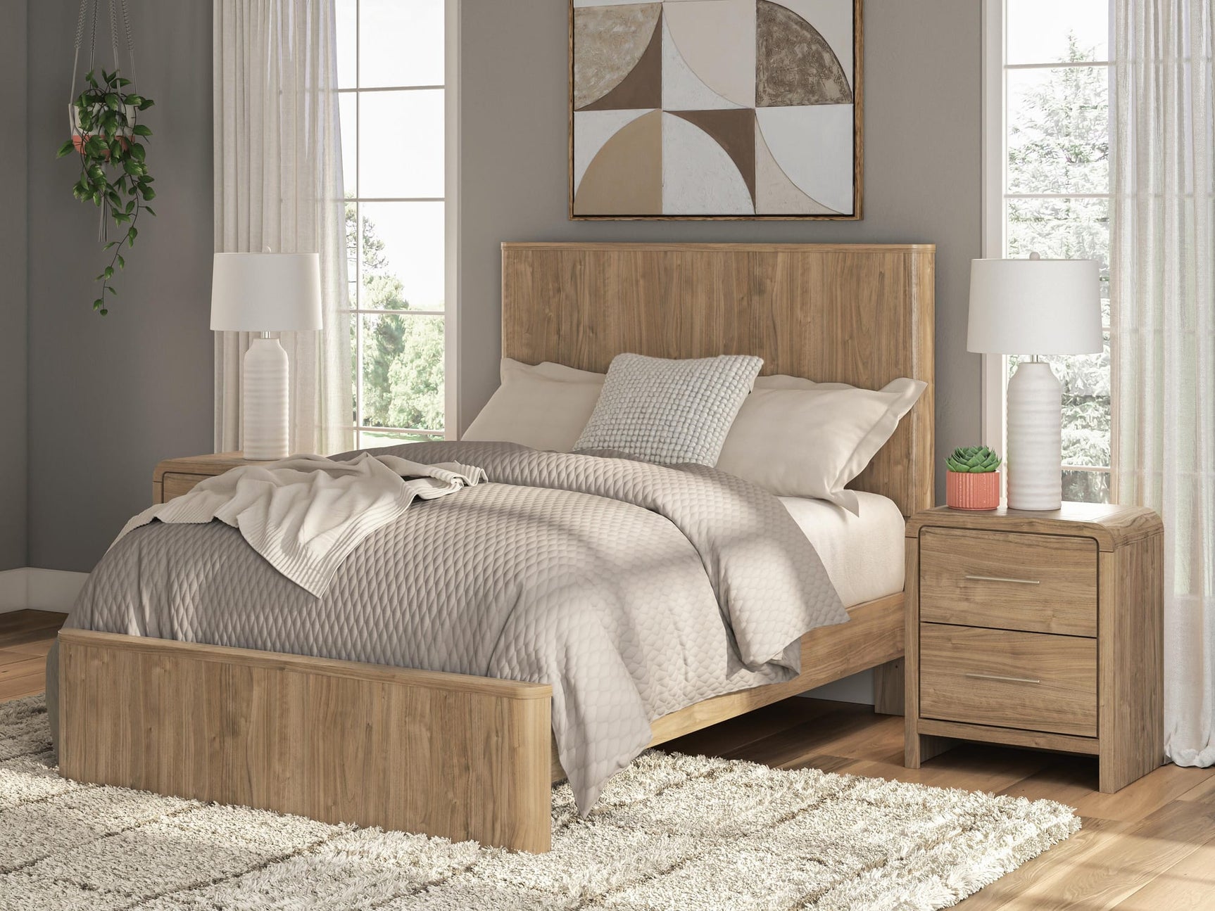 Gramburg Warm Natural Brown Full Panel Platform Bed from Ella Furniture
