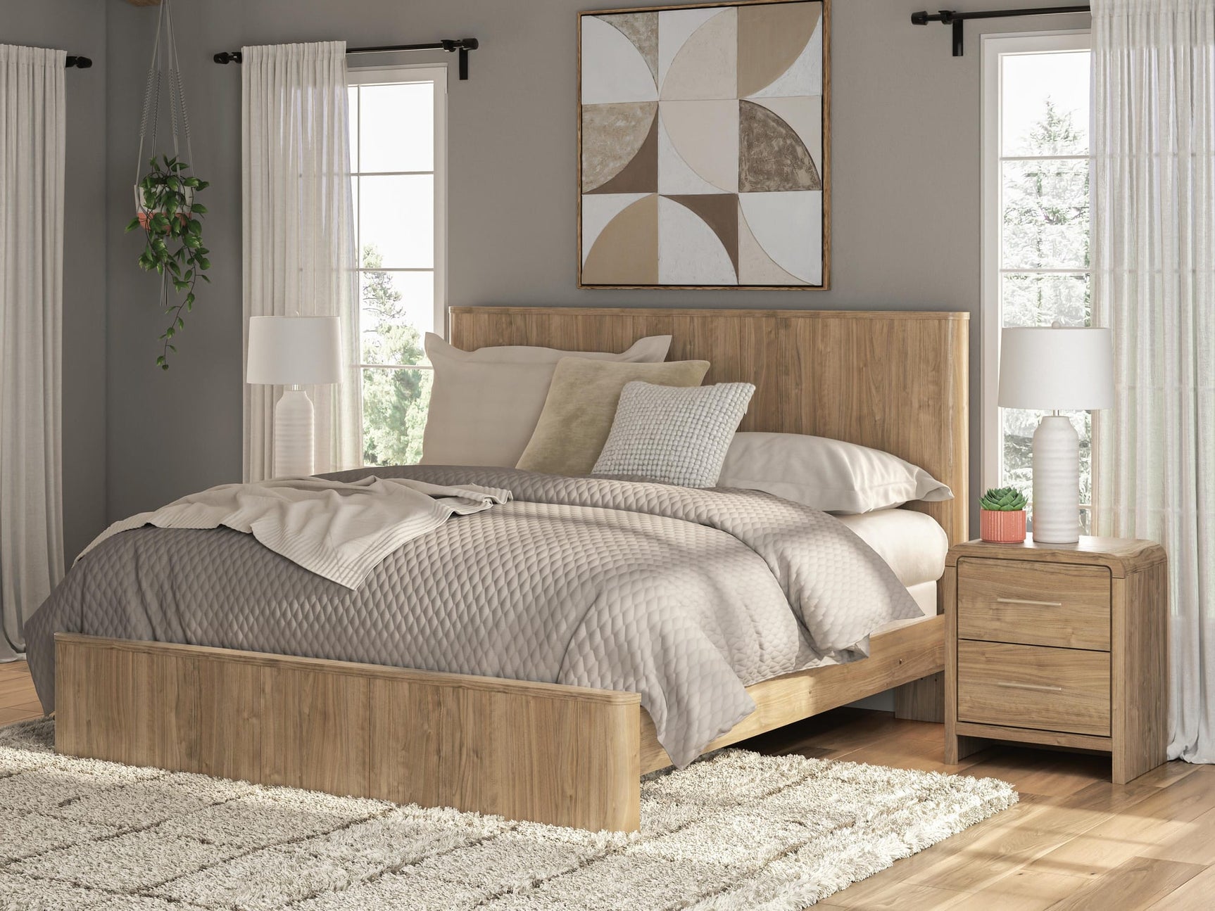Gramburg Warm Natural Brown King Panel Bed from Ella Furniture