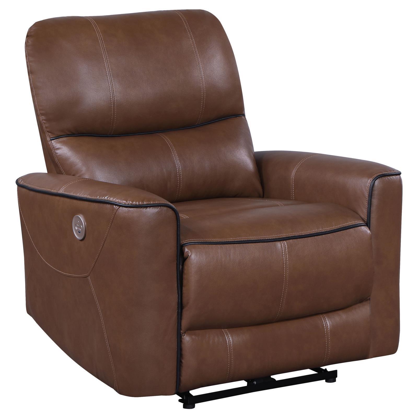 Greenfield Upholstered Power Recliner Chair Saddle Brown 610266P - Ella Furniture