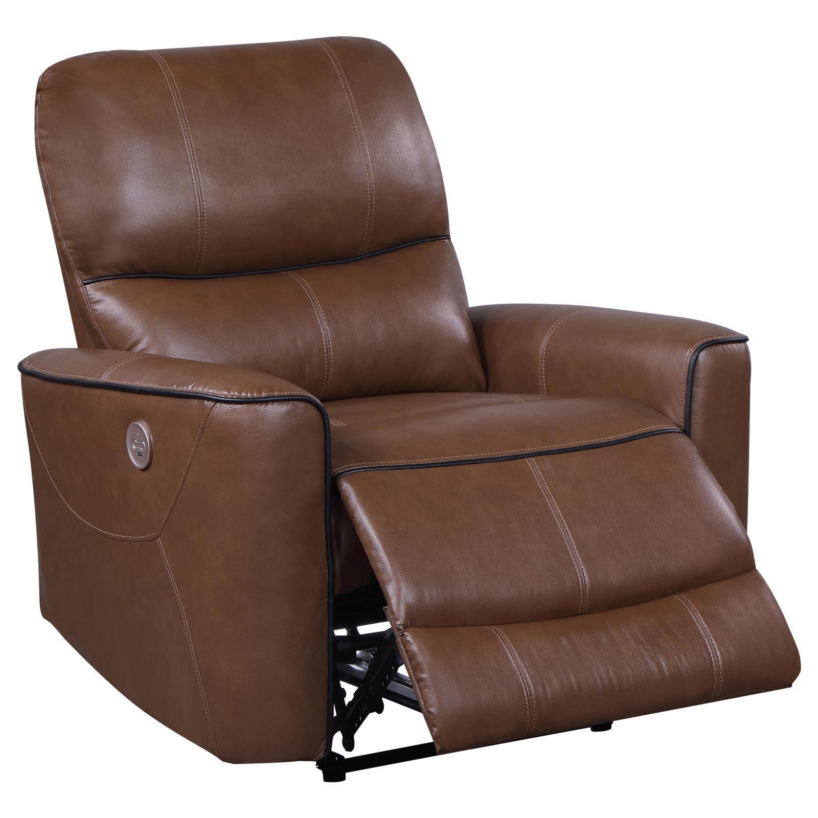 Greenfield Upholstered Power Recliner Chair Saddle Brown 610266P - Ella Furniture