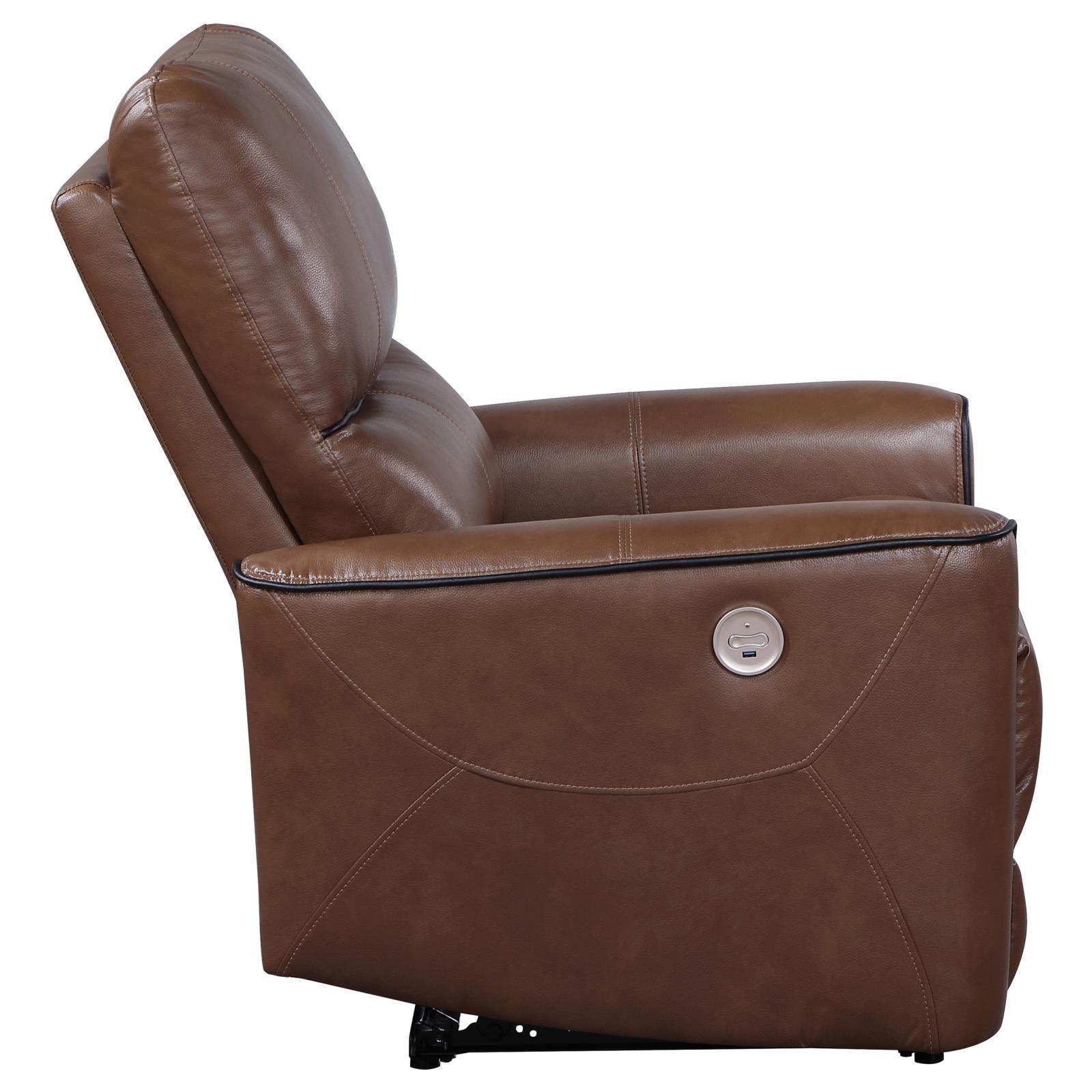 Greenfield Upholstered Power Recliner Chair Saddle Brown 610266P - Ella Furniture