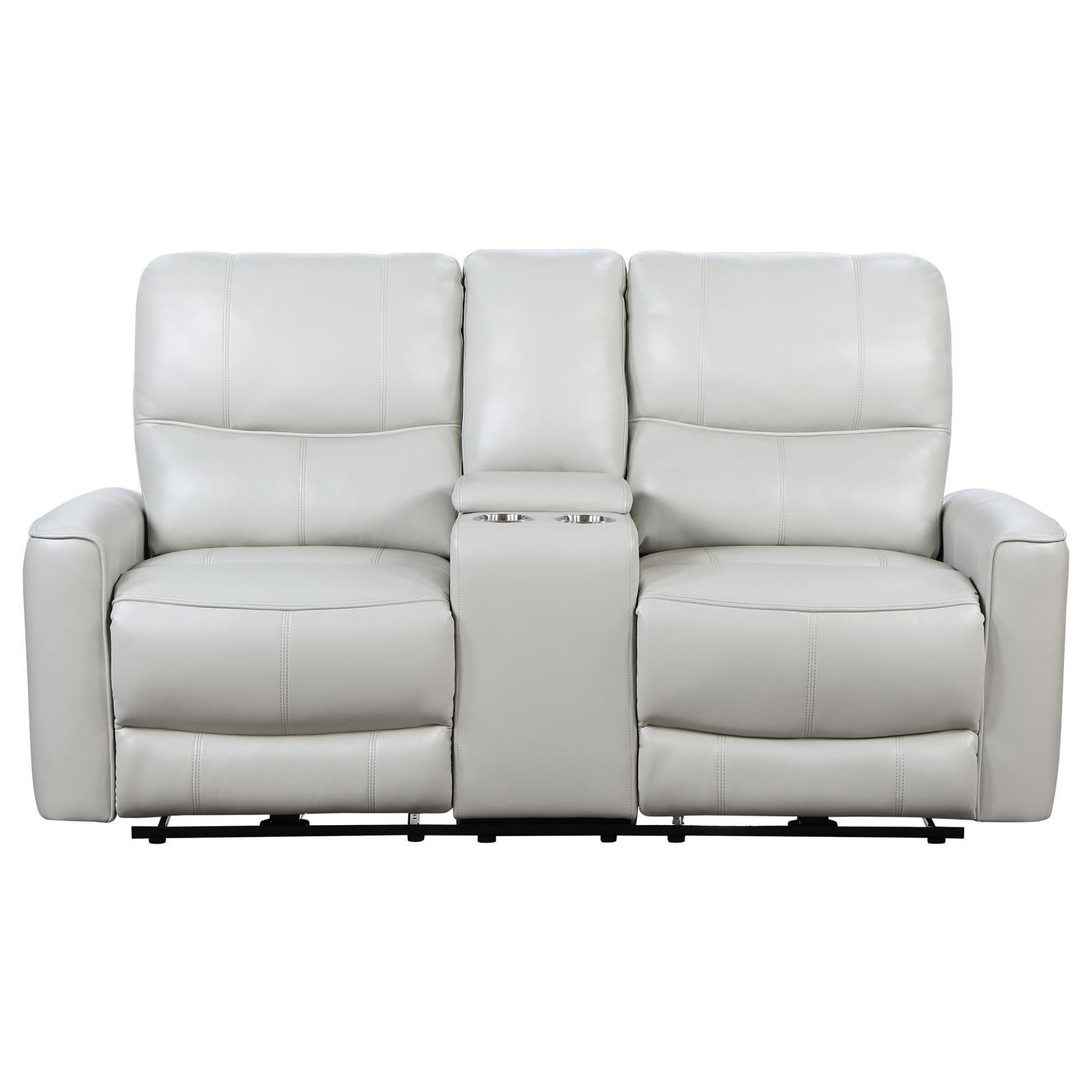 Greenfield Upholstered Power Reclining Loveseat With Console Ivory 610262P - Ella Furniture