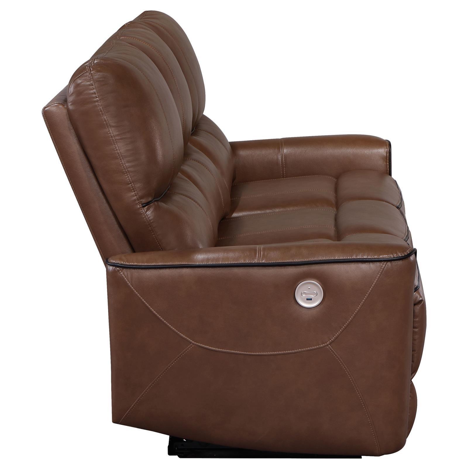 Greenfield Upholstered Power Reclining Sofa Saddle Brown 610264P - Ella Furniture