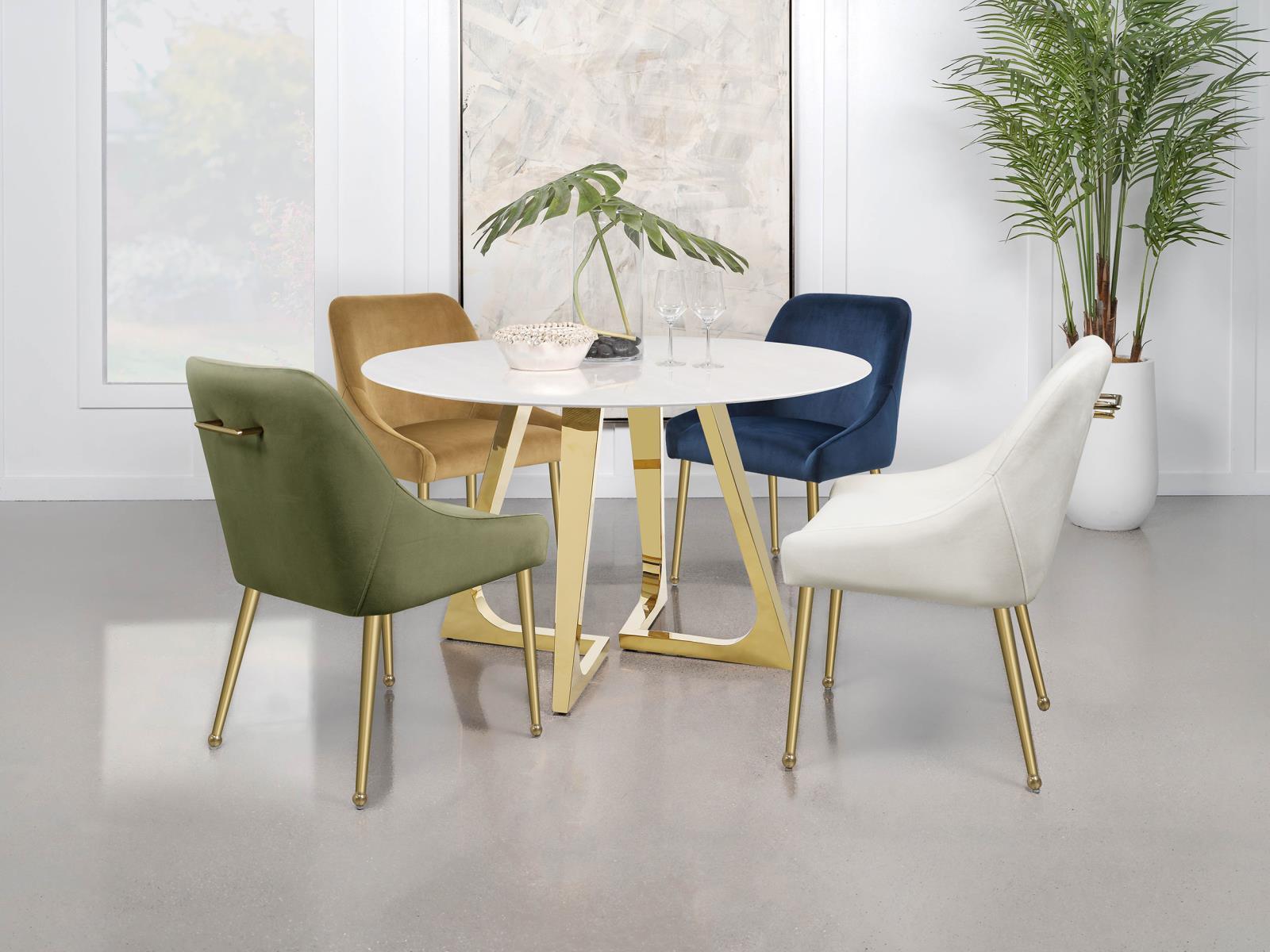 Gwynn Round Dining Table With Marble Top And Stainless Steel Base White And Gold 107171 - Ella Furniture