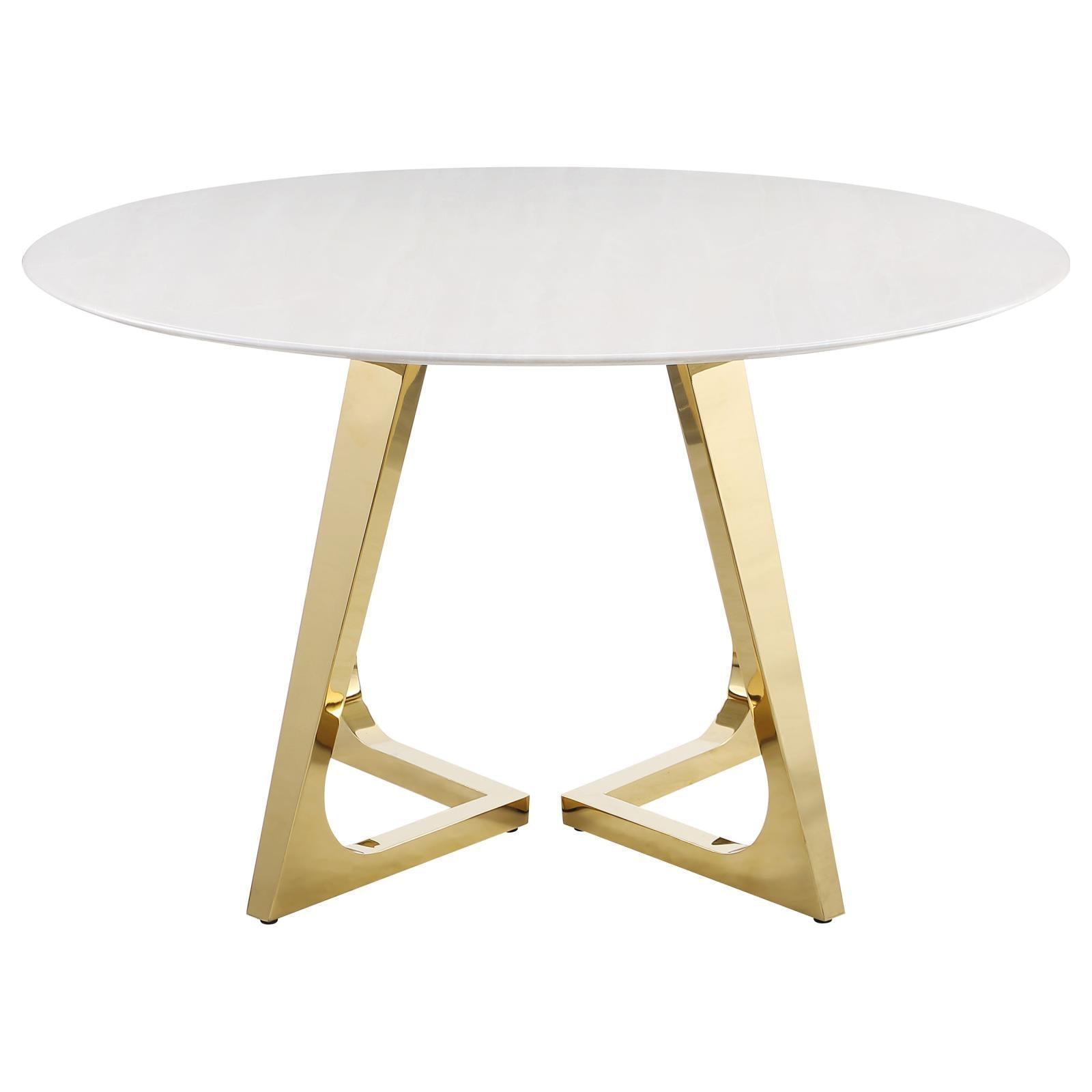 Gwynn Round Dining Table With Marble Top And Stainless Steel Base White And Gold 107171 - Ella Furniture