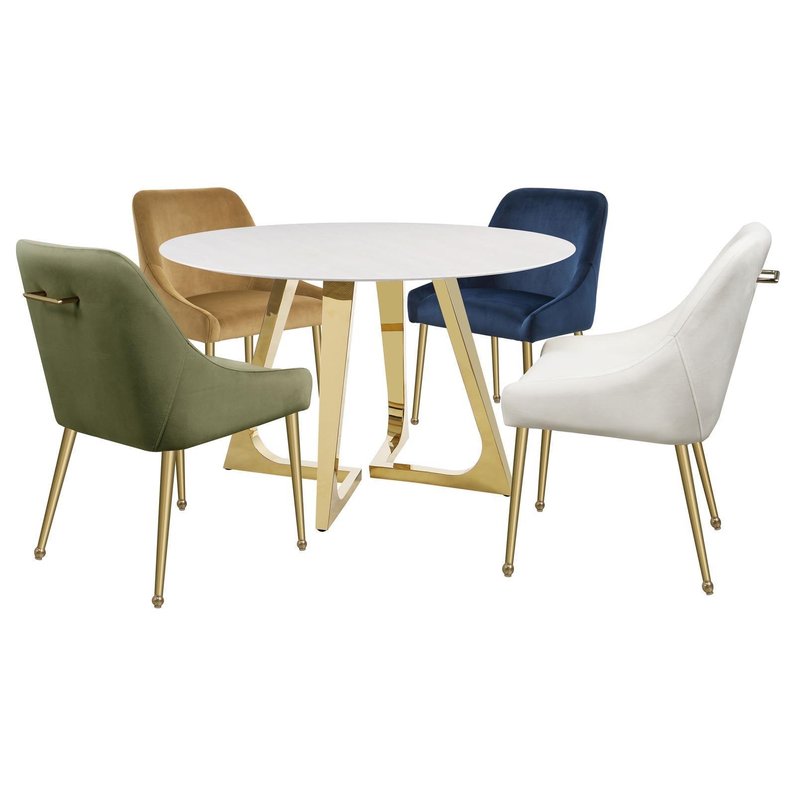 Gwynn Round Dining Table With Marble Top And Stainless Steel Base White And Gold 107171 - Ella Furniture